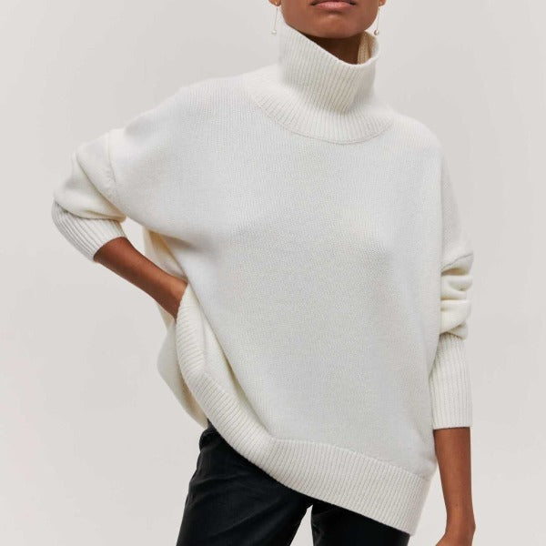 Orlanda - Rollkragenpullover gestrickt für Damen Weiss