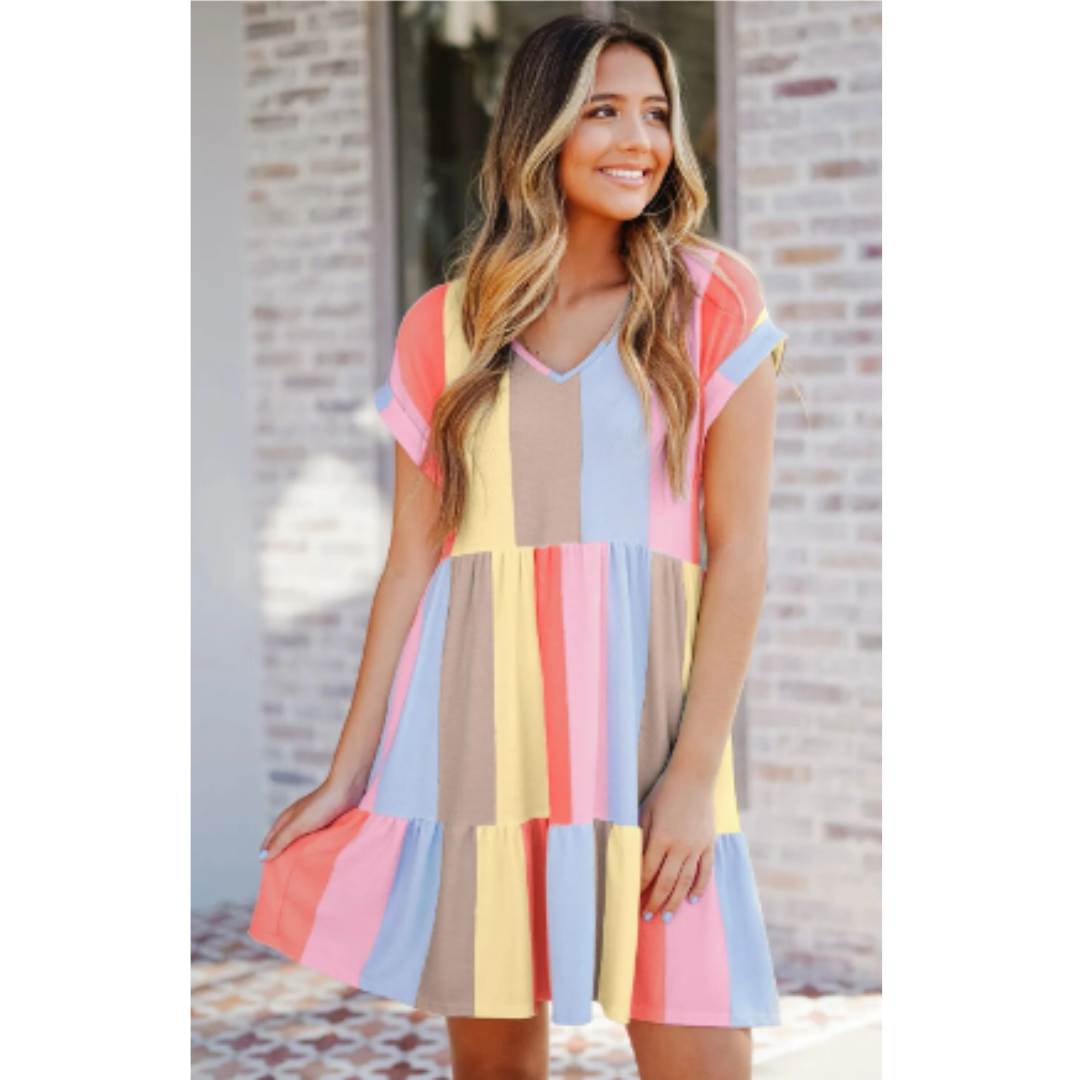 Ovidia - Damen Buntes Kleid Rot
