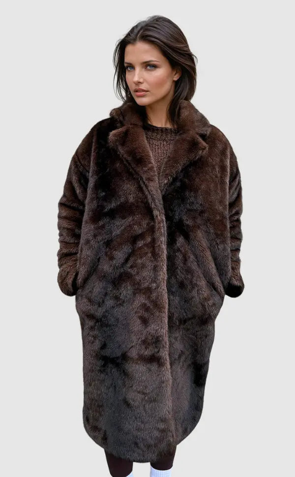 Pandora - Stilvolle Damen Kunstfell Jacke Braun