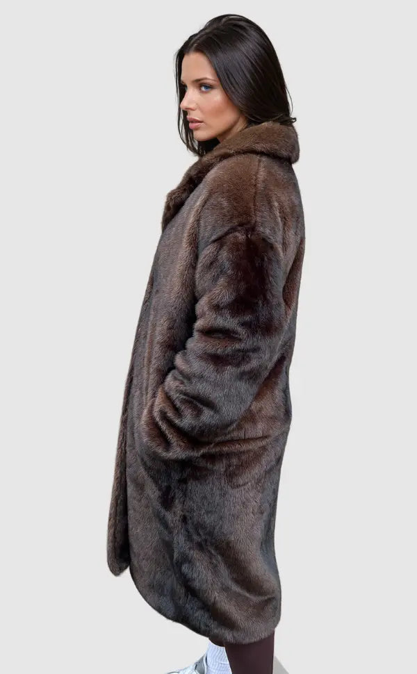 Pandora - Stilvolle Damen Kunstfell Jacke Braun