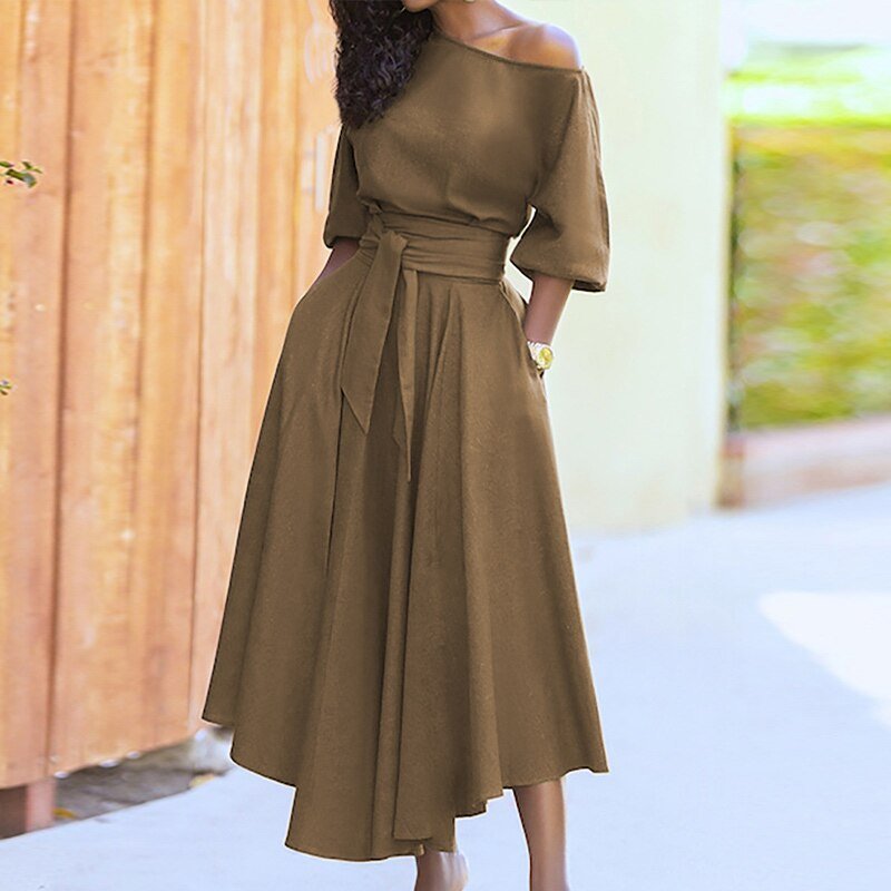 Paula – Midikleid Damen Mit Taillengürtel Elegant Sommer 1