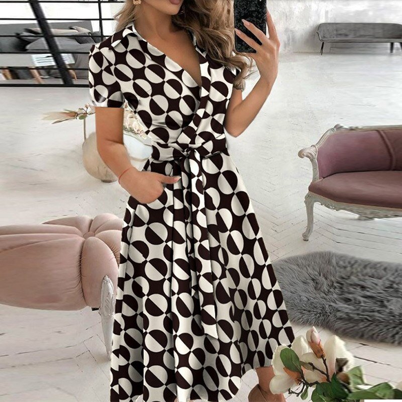 Paula – Midikleid Damen Mit Taillengürtel Elegant Sommer 5