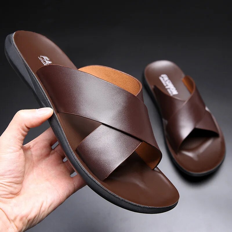 Pavian - Lässige rutschfeste Ledersandalen Braun