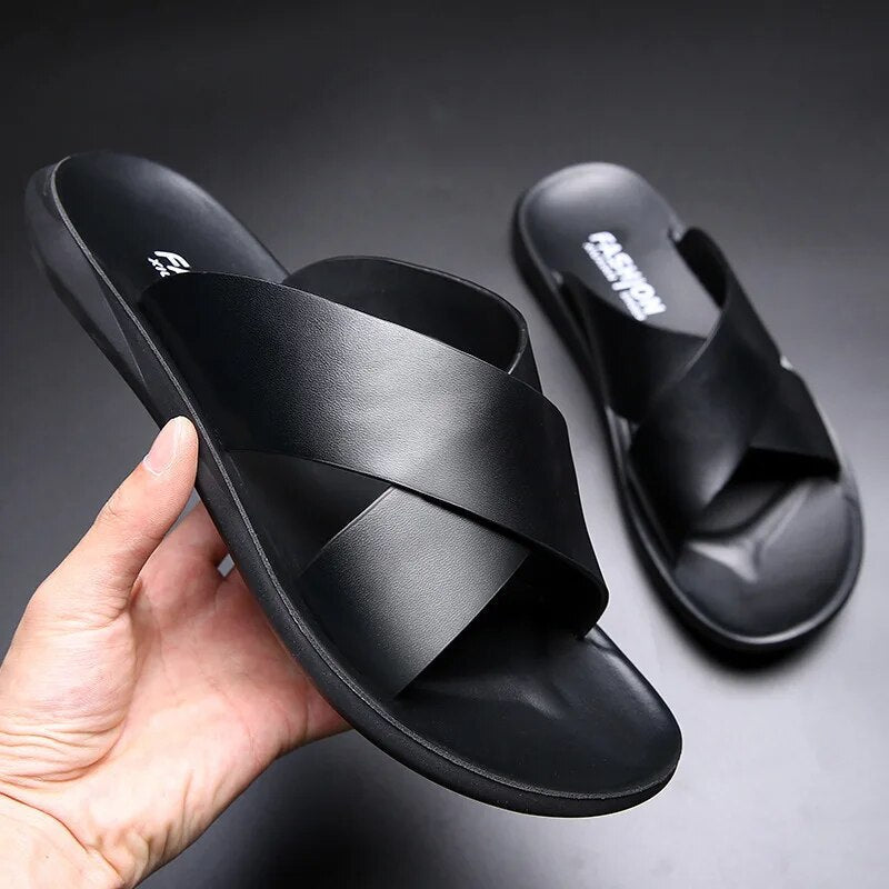 Pavian - Lässige rutschfeste Ledersandalen Schwarz
