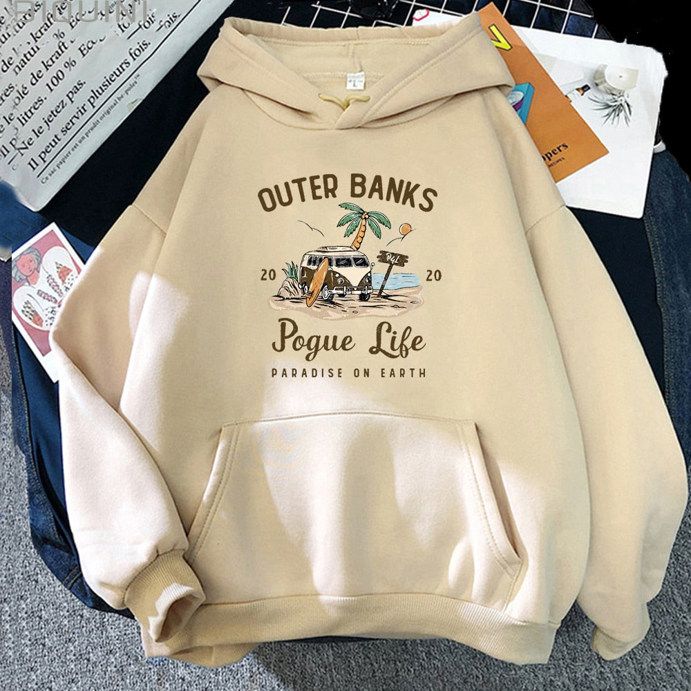 Pepita - Damen Hoodie mit Kpop Streetwear Print Khaki