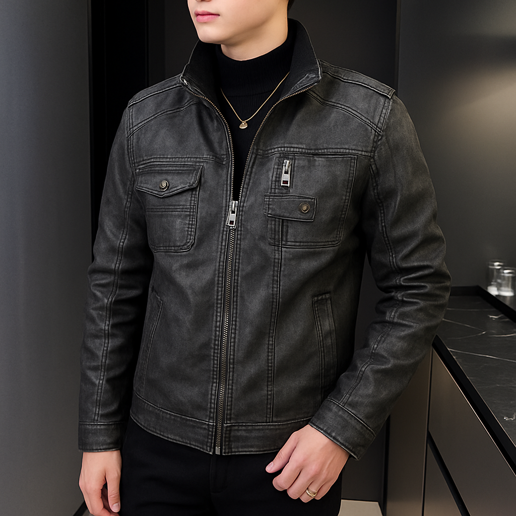 Peter - Stilvolle Herren Lederjacke im zeitlosen Design Schwarz