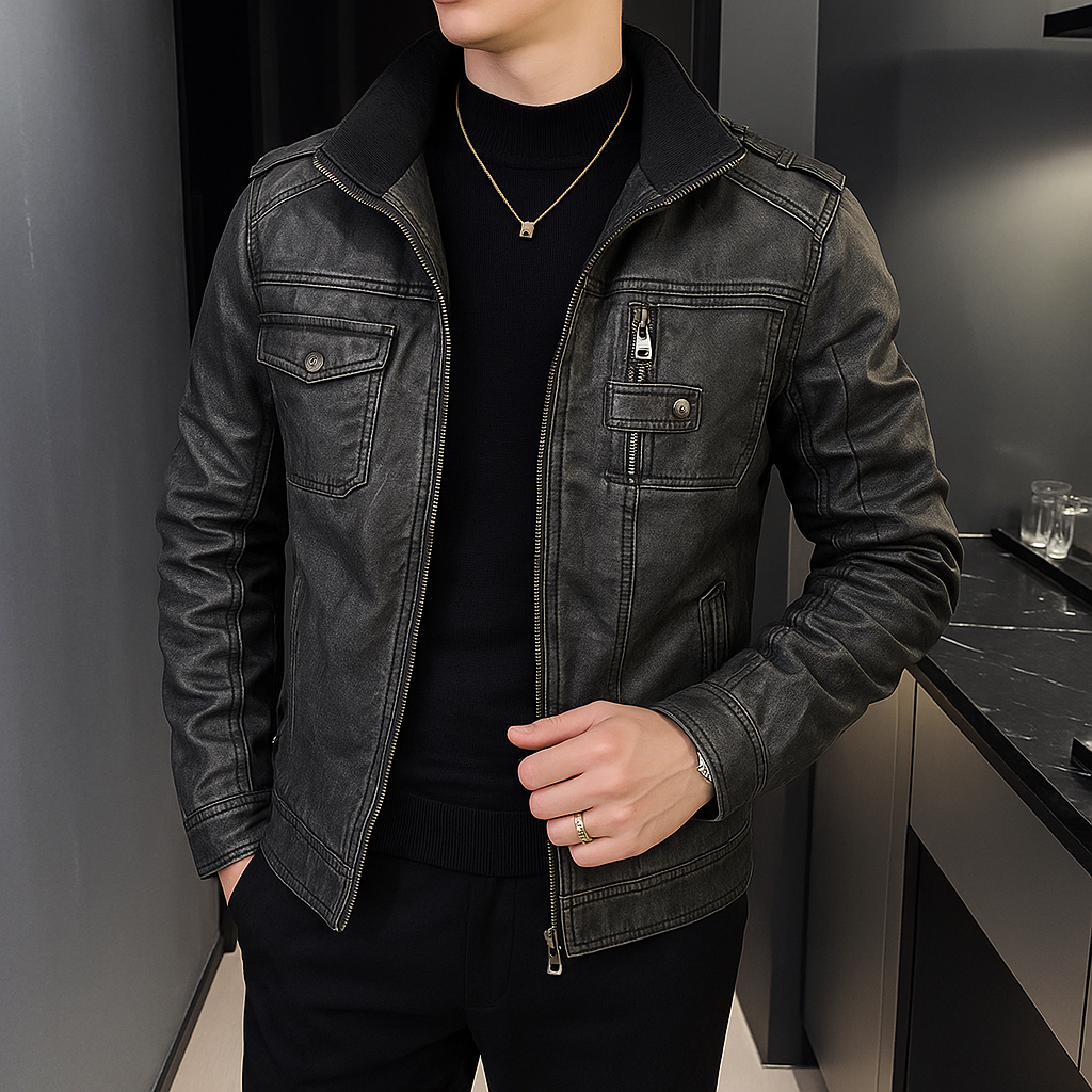 Peter - Stilvolle Herren Lederjacke im zeitlosen Design Schwarz