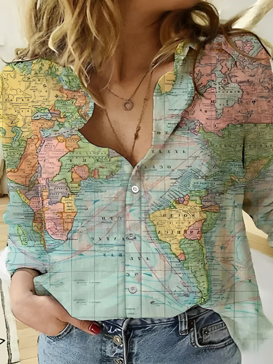 Pilar - Globe Weltkarte Bedrucktes Hemd 2