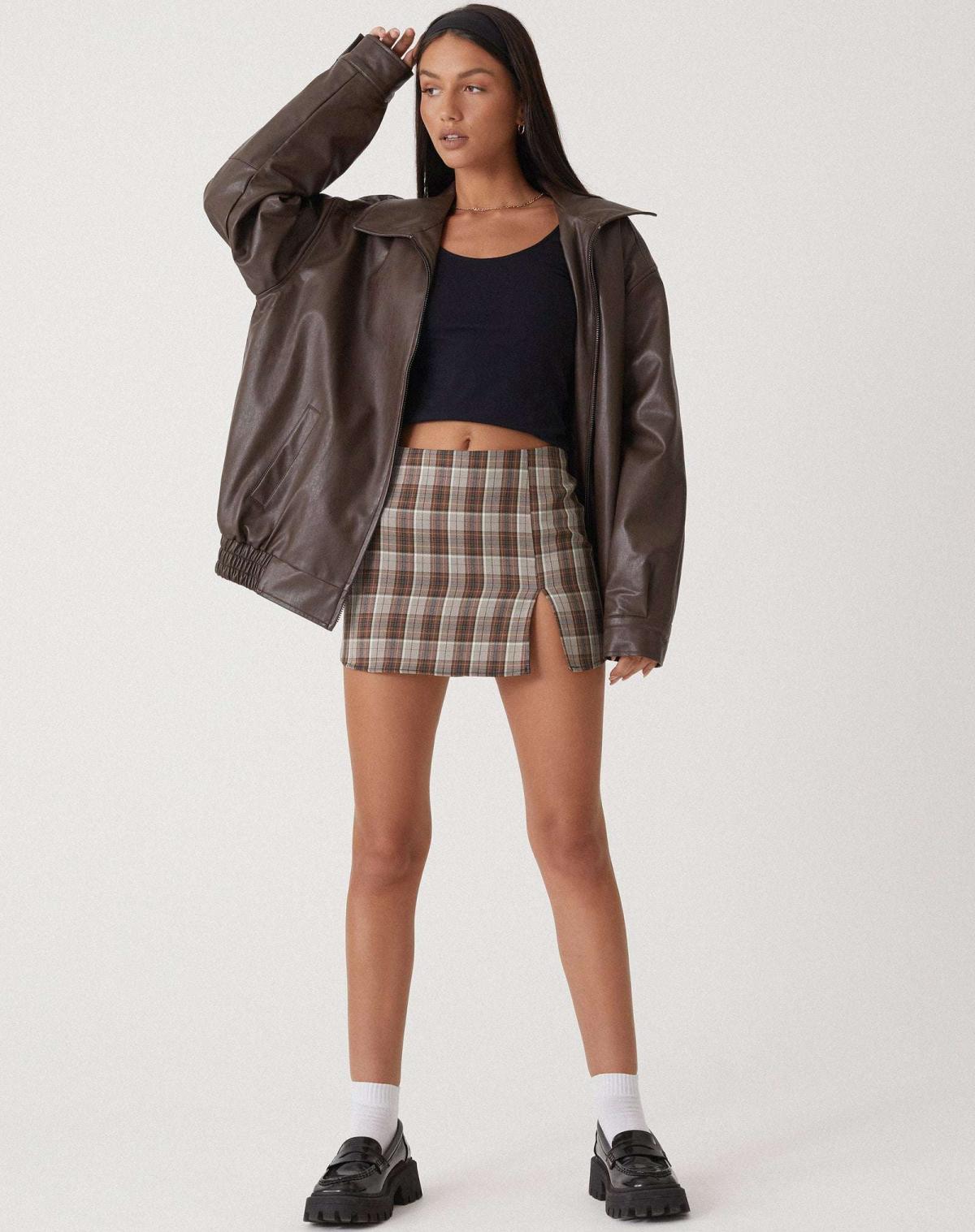 Polina - Oversized Damen PU Lederjacke Braun