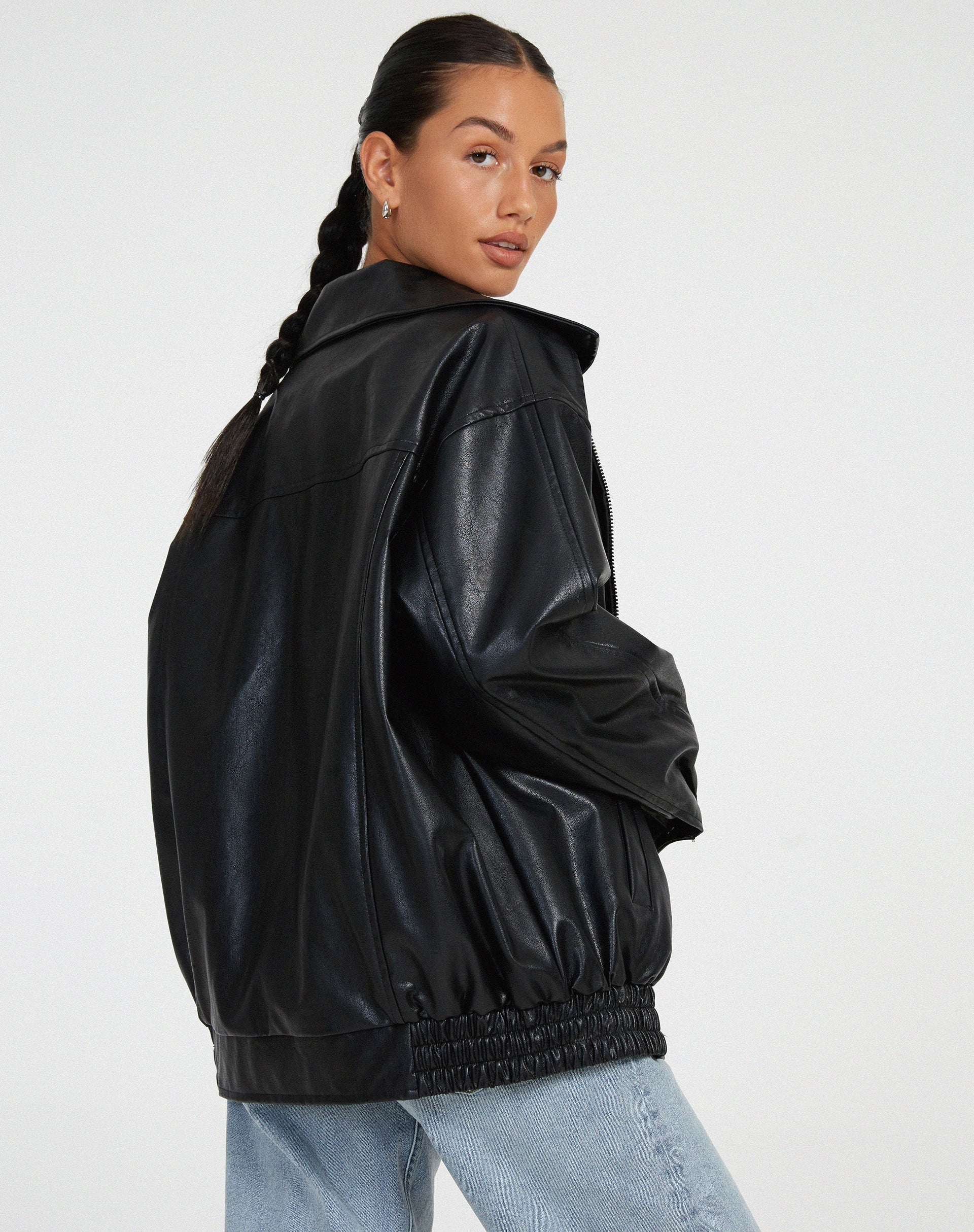 Polina - Oversized Damen PU Lederjacke Schwarz