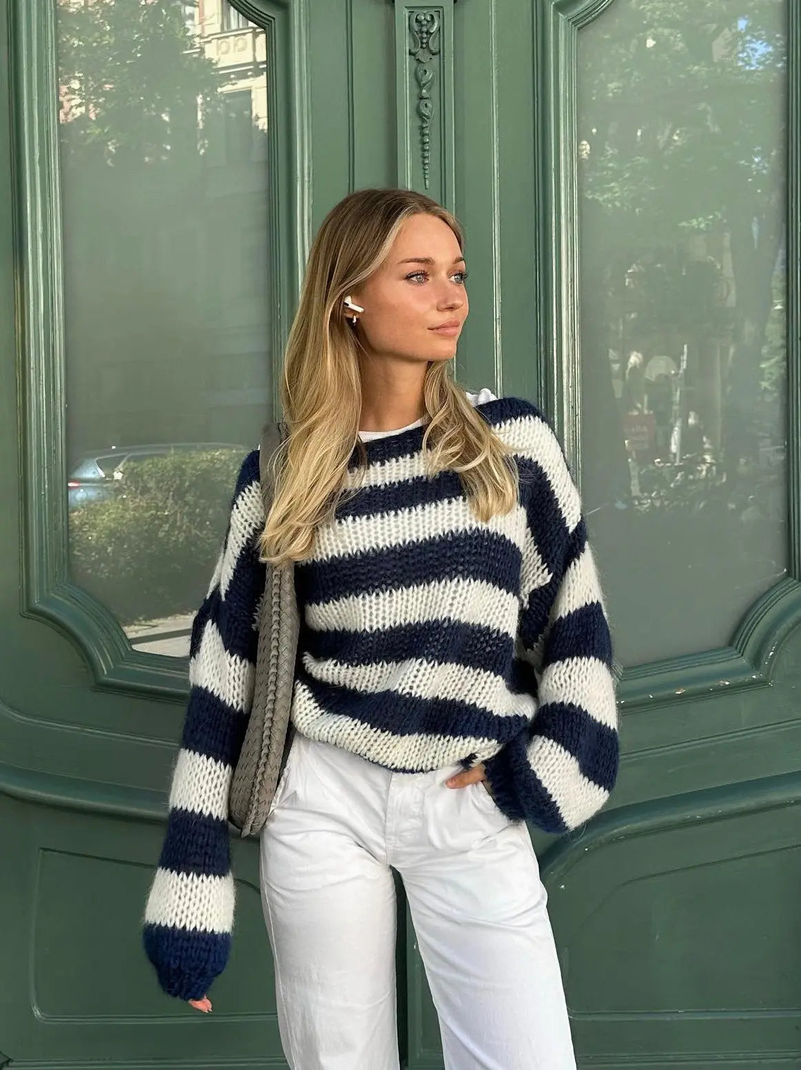 Quariella - Warmer Damen Strickpullover Marineblau