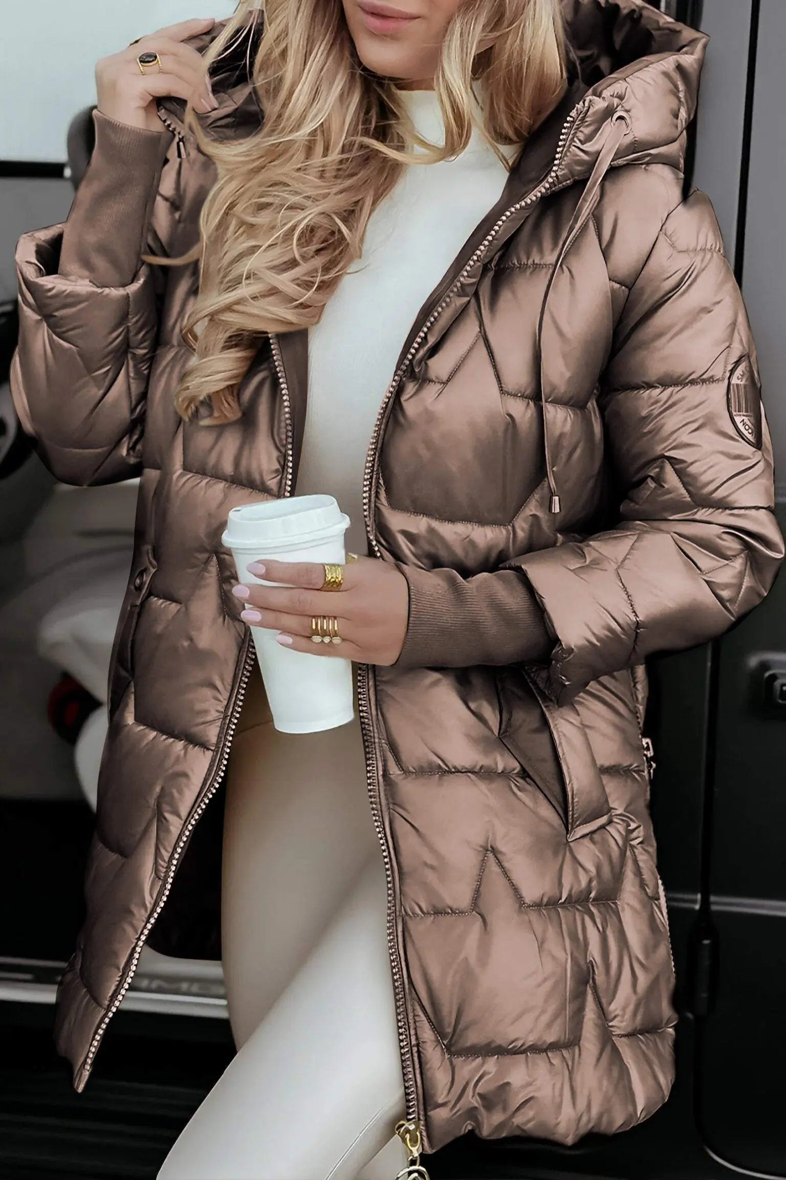 Quella - Damen Pufferjacke mit Kapuze Braun