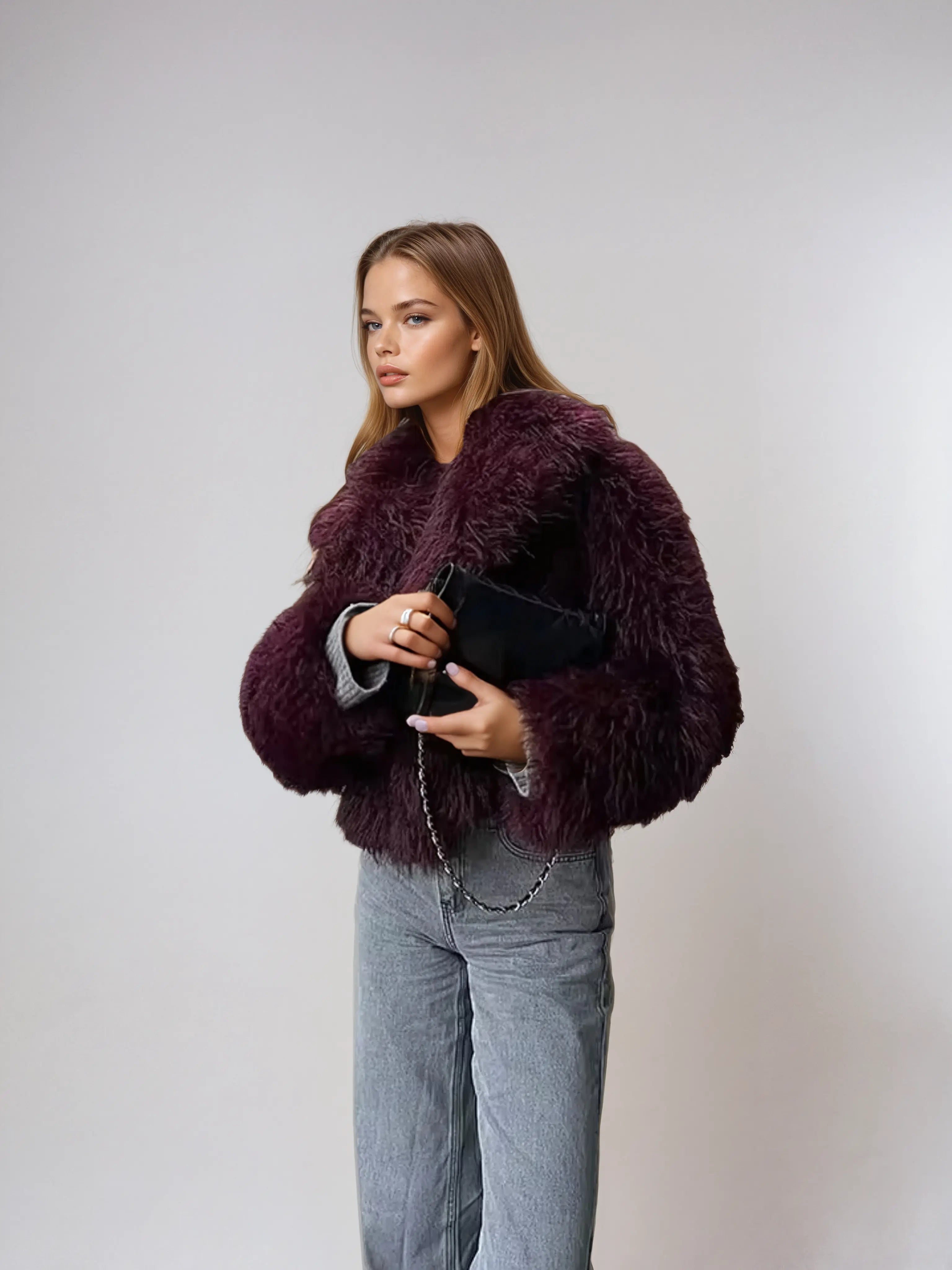 Quina - Damen Kunstfell Jacke Limited Edition Burgund