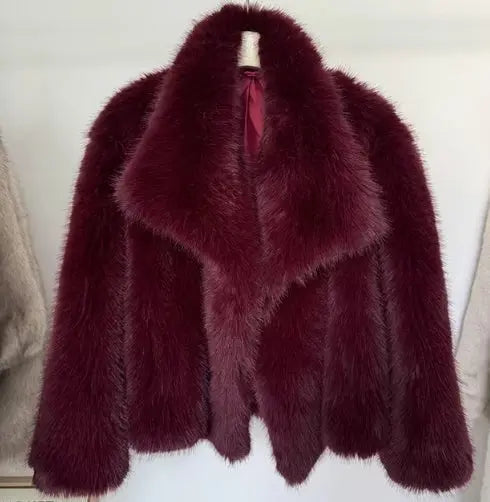 Quina - Damen Kunstfell Jacke Limited Edition Burgund