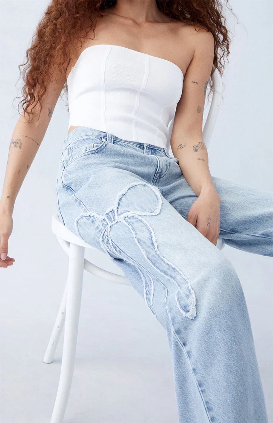 Quirien – Vintage-Jeanshose mit weitem Bein Hellblau