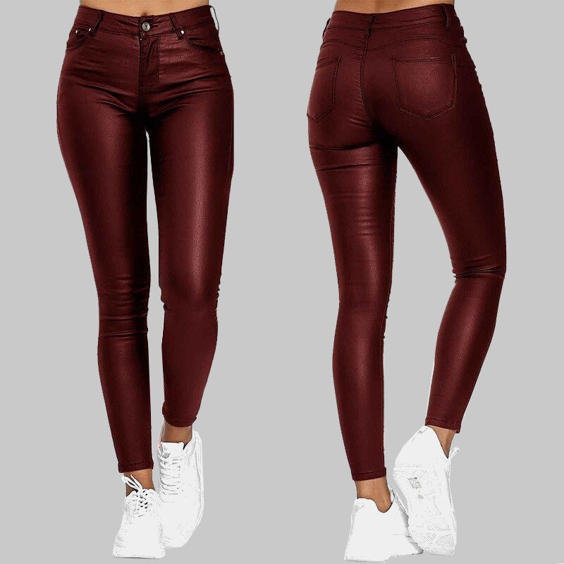 Quirine - Skinny Lederhose Rot