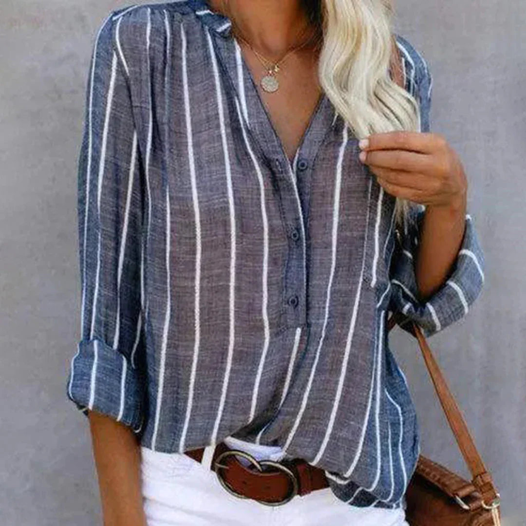 Quisha – gestreifte Bluse aus Baumwollleinen Blau