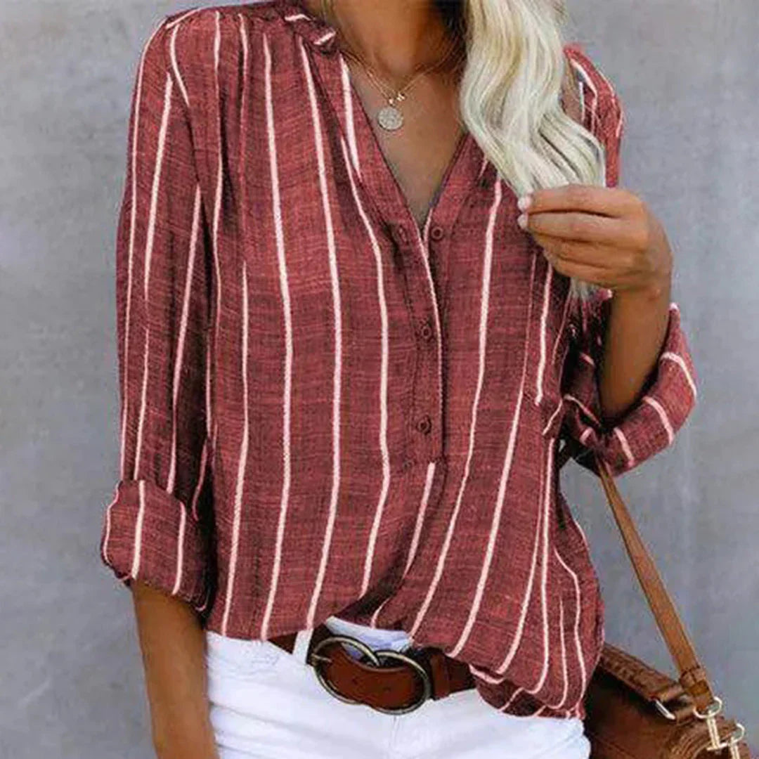 Quisha – gestreifte Bluse aus Baumwollleinen Rot