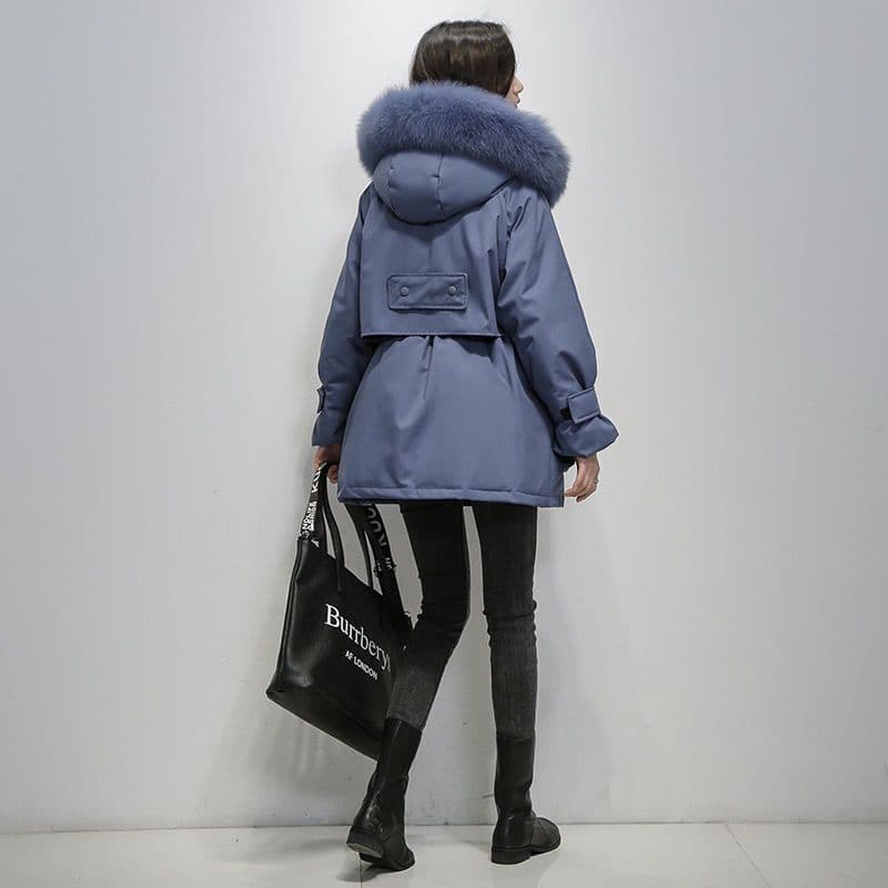 Rahel - Damen Winterparka Warm Fellkragen Stylisch Blau