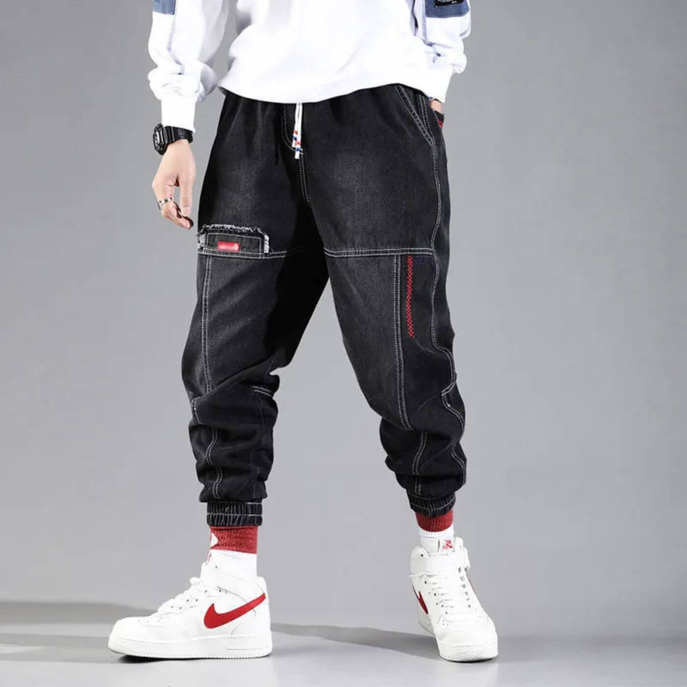 Rayan - Herren Haremshose Bequeme Jogginghose mit Kordelzug Schwarz