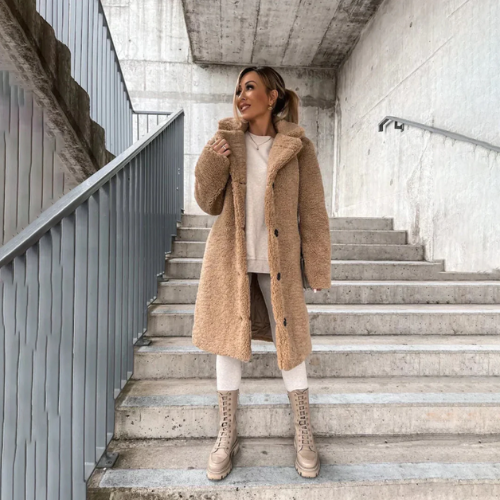 Rebecca - Teddy Mantel Damen Beige