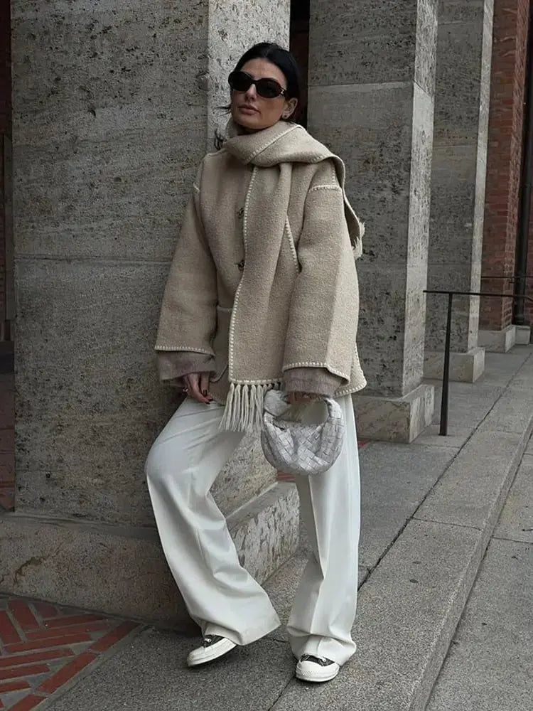 Regina - Damen Winter Jacke Schalkragen Warm Beige