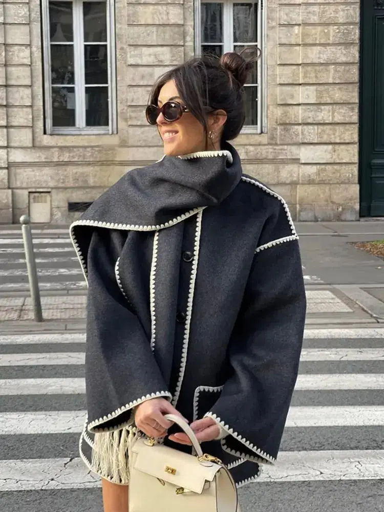 Regina - Damen Winter Jacke Schalkragen Warm Schwarz/Weiß