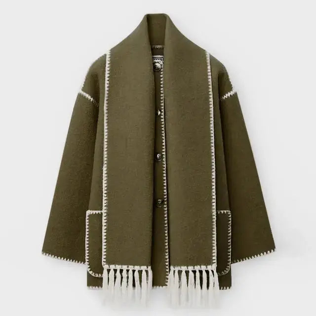 Regina - Damen Winter Jacke Schalkragen Warm olive