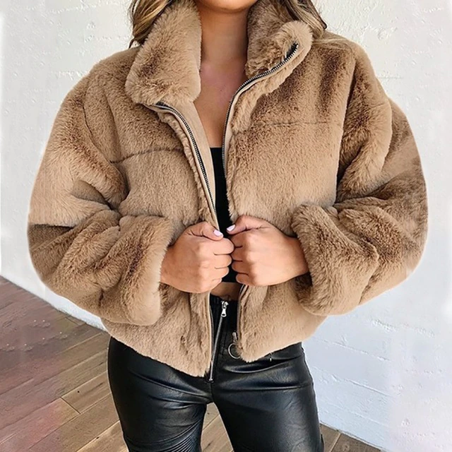 Regine - Damen Winter Plüschjacke Warm Kuschelig Khaki