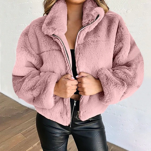 Regine - Damen Winter Plüschjacke Warm Kuschelig Rosa