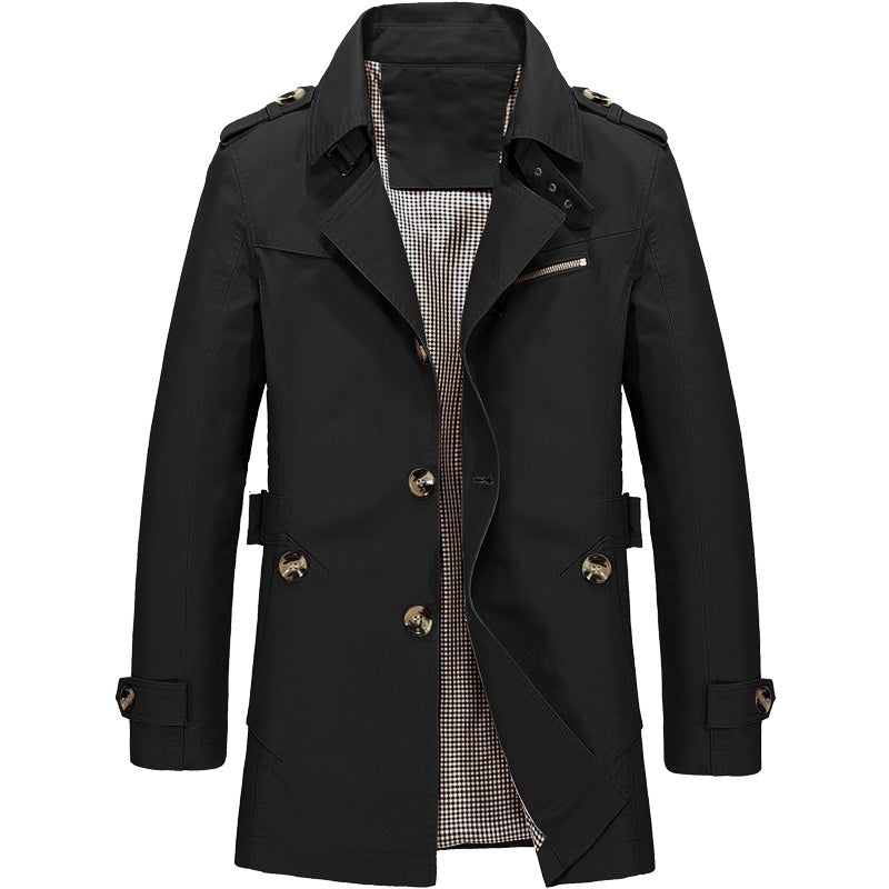Remus - Herren Trenchcoat Klassisch Stilvoll Vielseitig Elegant Schwarz
