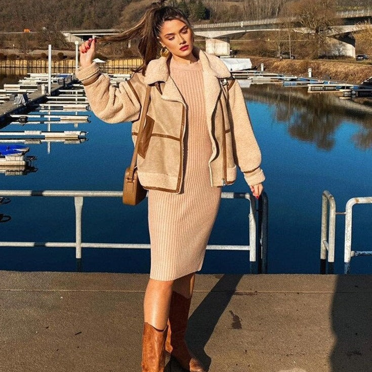 Ricarda - Damen Winter Jacke Baggy Warm Oversize Beige