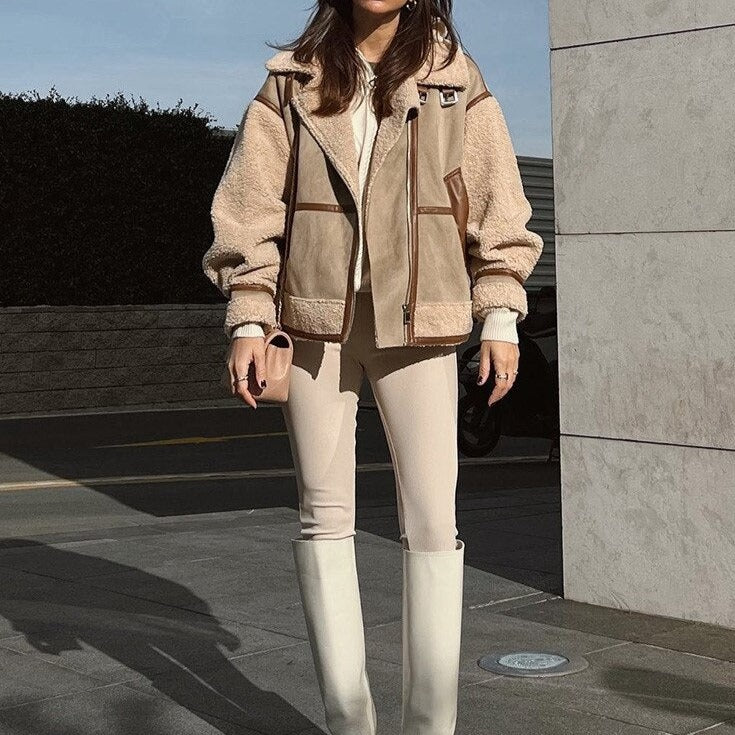 Ricarda - Damen Winter Jacke Baggy Warm Oversize Beige