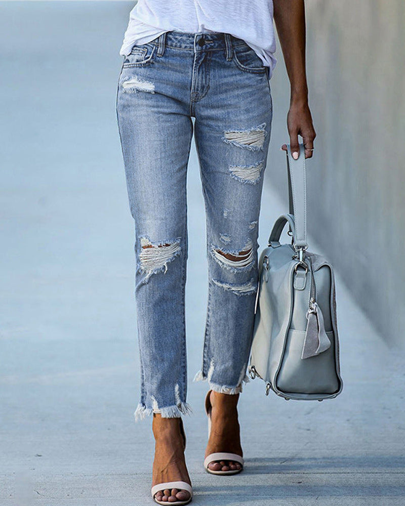 Rionna - Damen Slim-Fit Ripped Jeans mit ausgefransten Kanten Königsblau 2