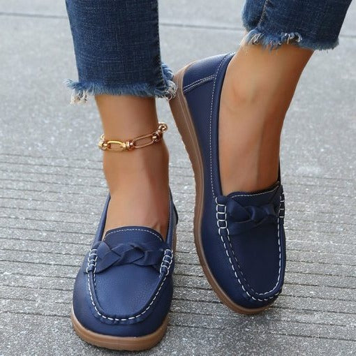 Roselith - Weiches Leder Slip-On Sneakers Bequeme Loafer Schuhe Blau