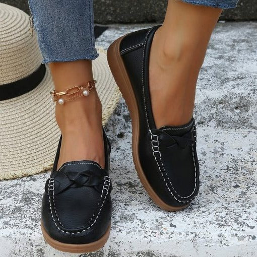 Roselith - Weiches Leder Slip-On Sneakers Bequeme Loafer Schuhe Schwarz