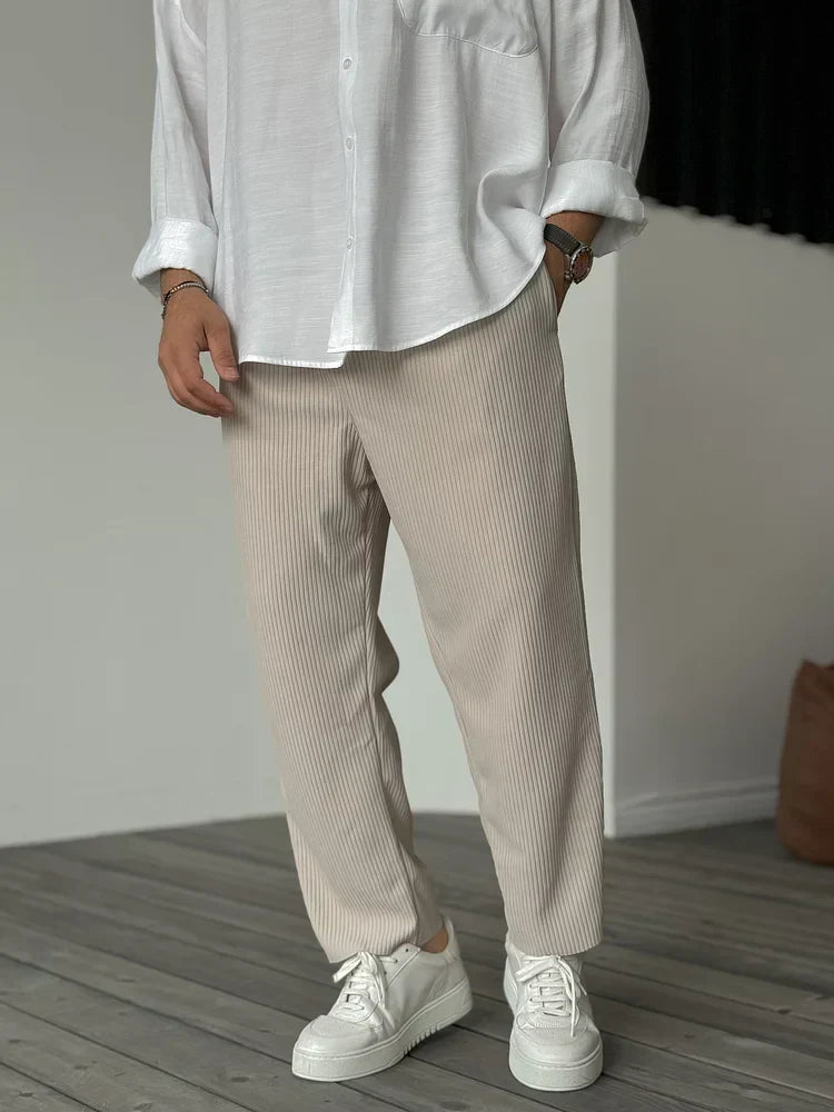 Rouven - Herren Relaxed Fit Rippenstrick-Hose Beige