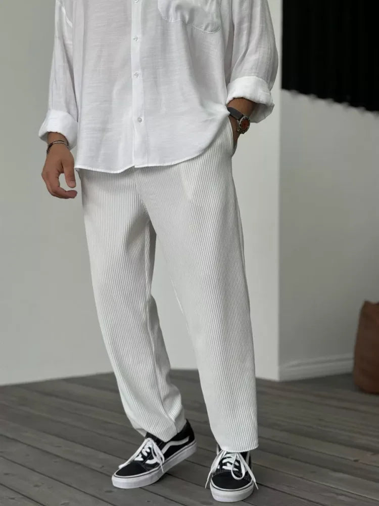 Rouven - Herren Relaxed Fit Rippenstrick-Hose WeiB