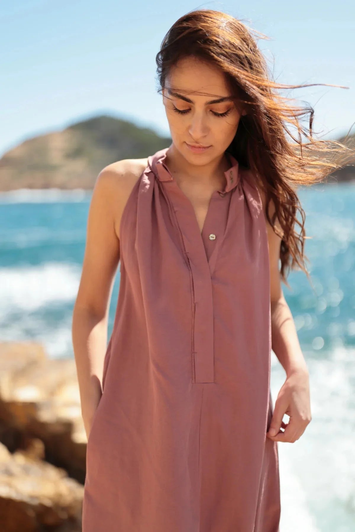 Ruslana- Ärmelloses Sommerkleid aus Tencel Mix in zartem Rosa