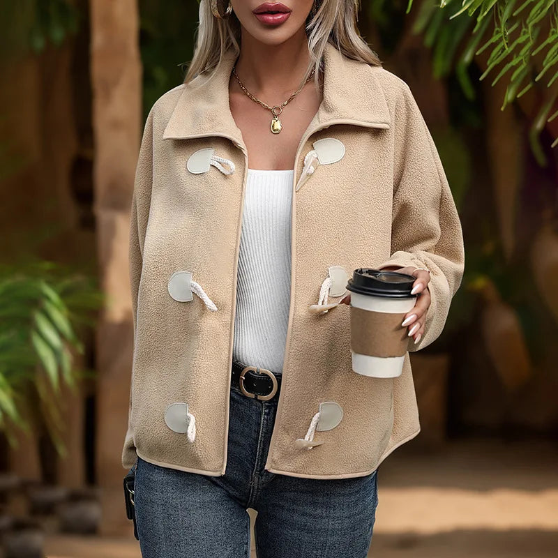 Deolinda - Damen Loose-Fit Jacke Apricot Knebelverschluss