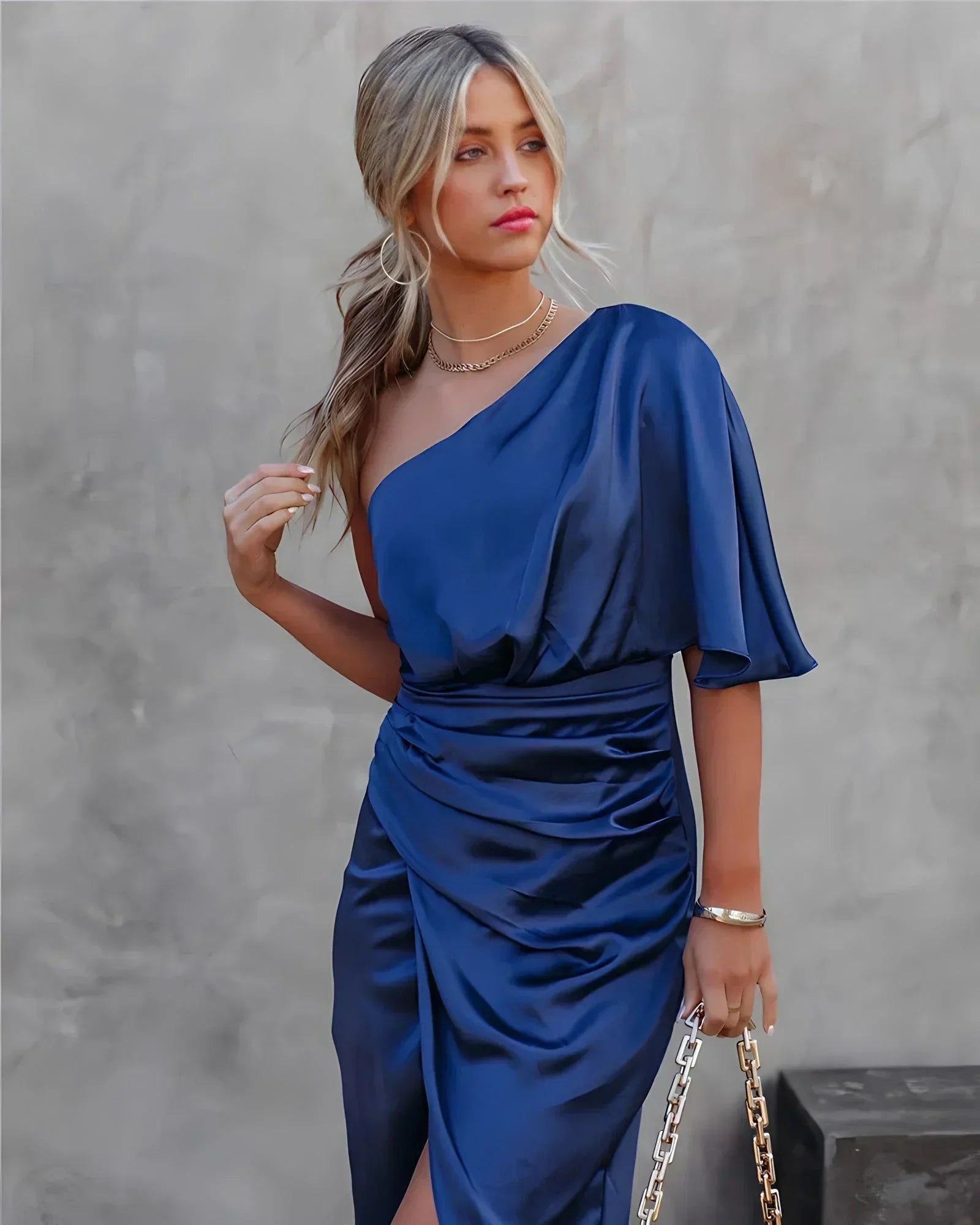 Giulia – One-Shoulder Cocktailkleid Damen Faltenrock Festlich