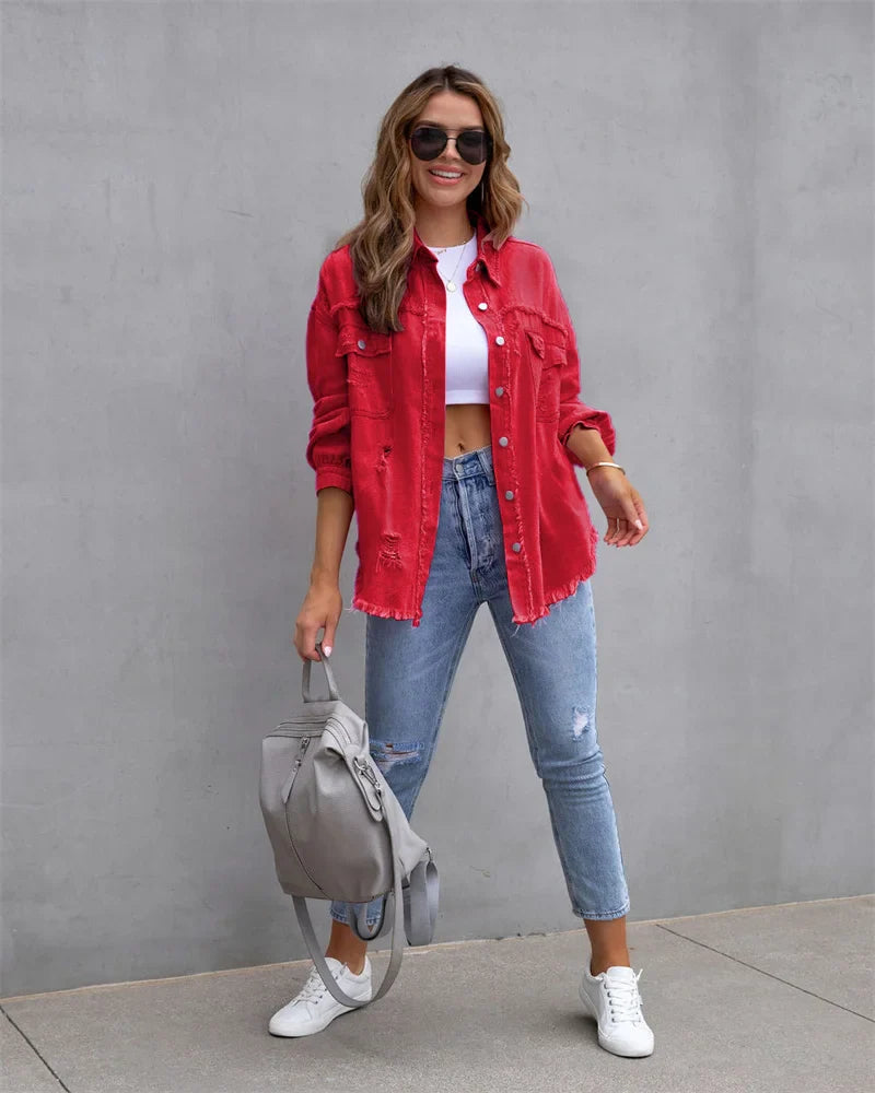 Ivonne - Stylische Damen Jeansjacke mit ungesäumten Kanten