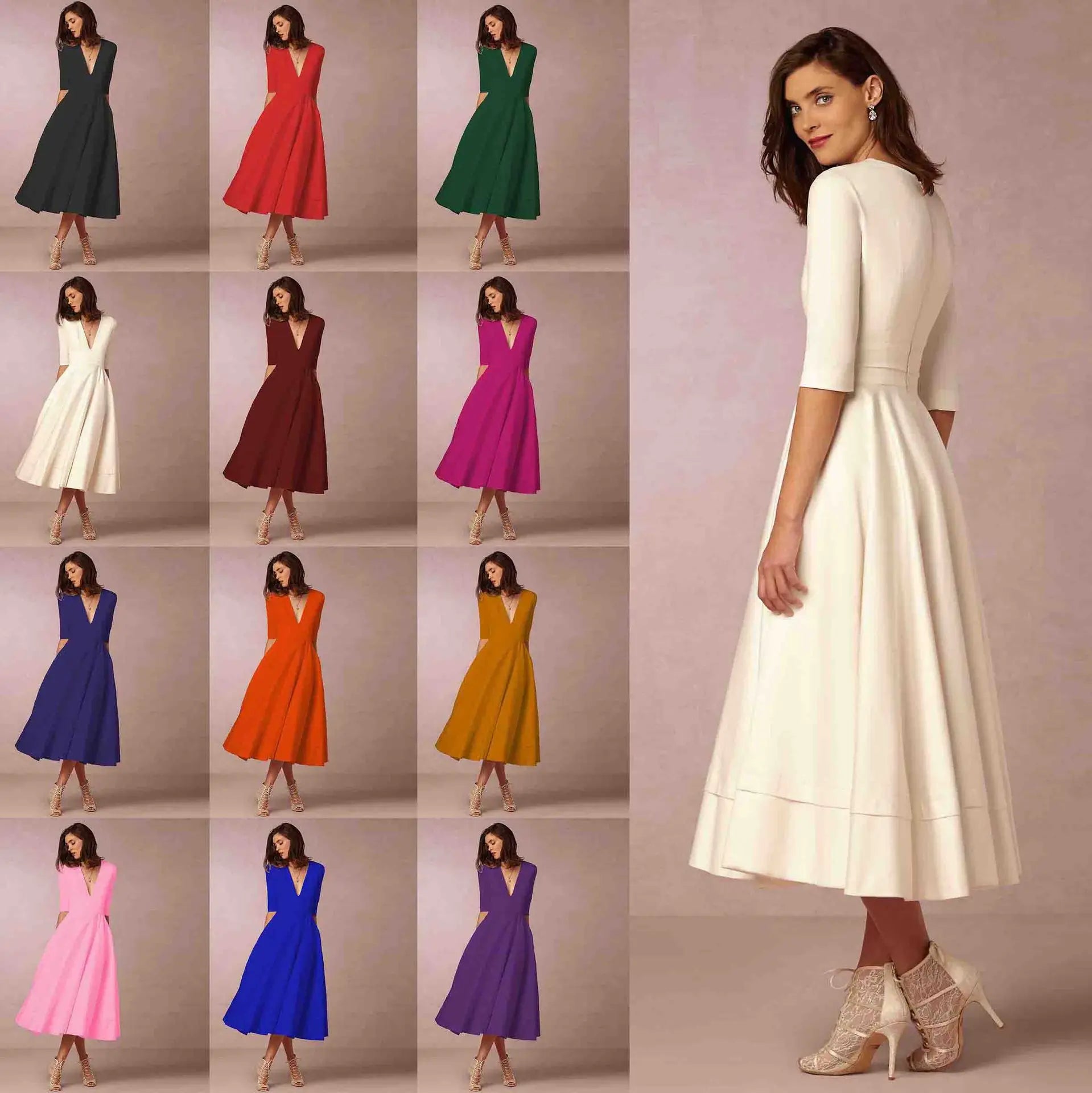 Phoebe – Midikleid Damen Tiefer V-Ausschnitt Chic Stilvoll