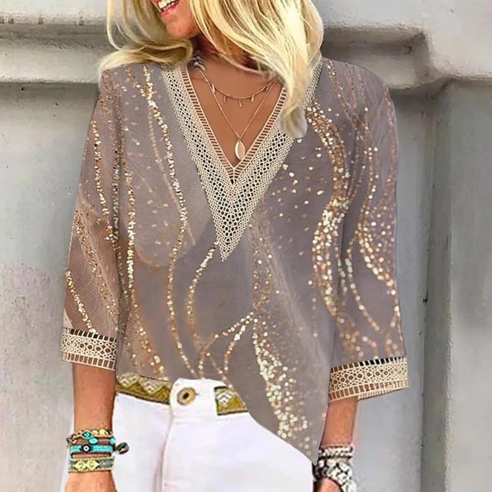 Sabrina - Bluse Elegante Sommerbluse aus hochwertiger Baumwolle Gold 2
