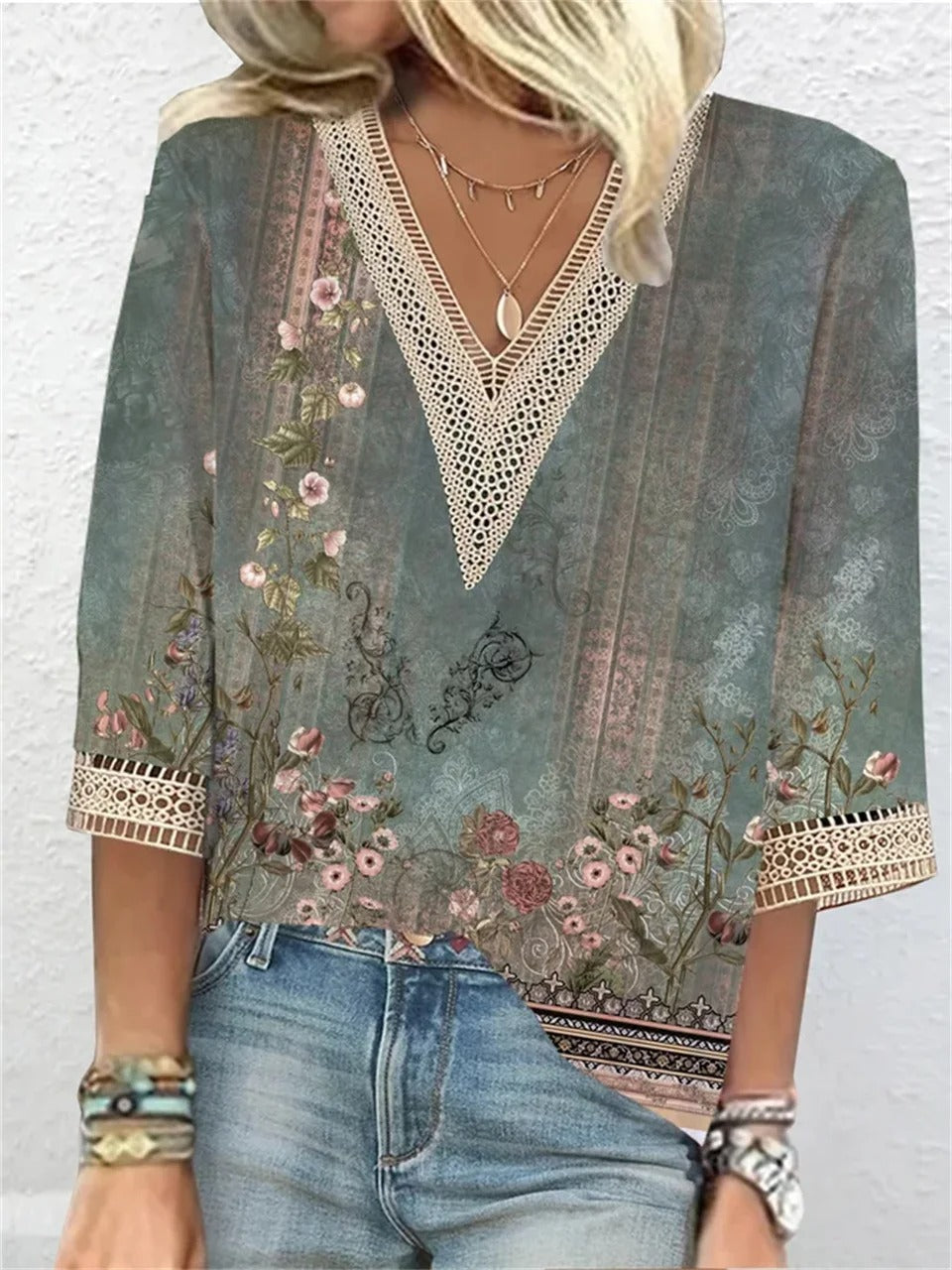 Sabrina - Bluse Elegante Sommerbluse aus hochwertiger Baumwolle Grun 2