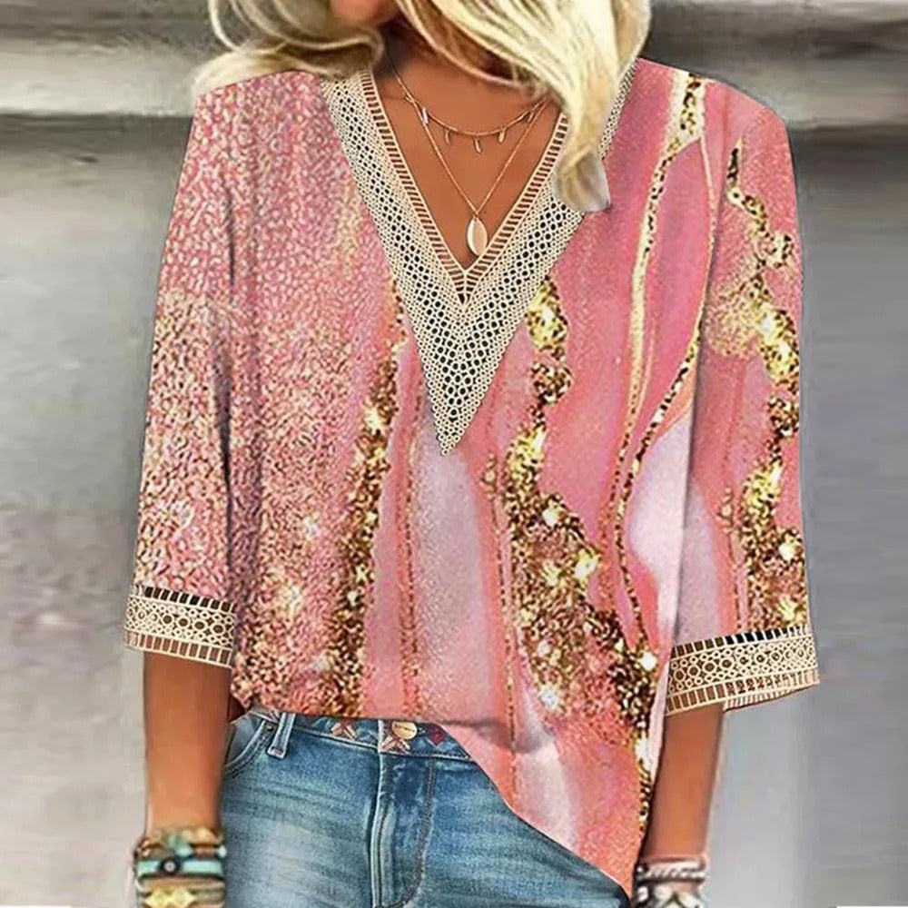 Sabrina - Bluse Elegante Sommerbluse aus hochwertiger Baumwolle Rosa