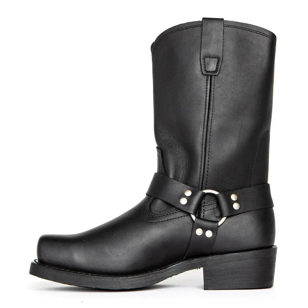 Sanja - Damen Cowboy Stiefel Leder Stylisch Bequem Schwarz