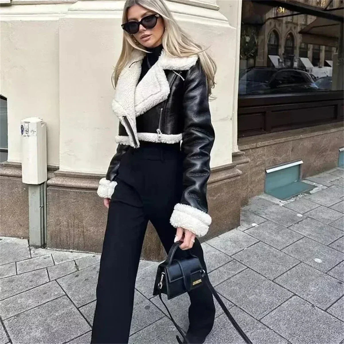 Women Solid Cropped Leather Jacket Zipper Long Sleeves 2024  Autumn Winter Coat Vintage Female Chic Lady Outfits Short  Jackets