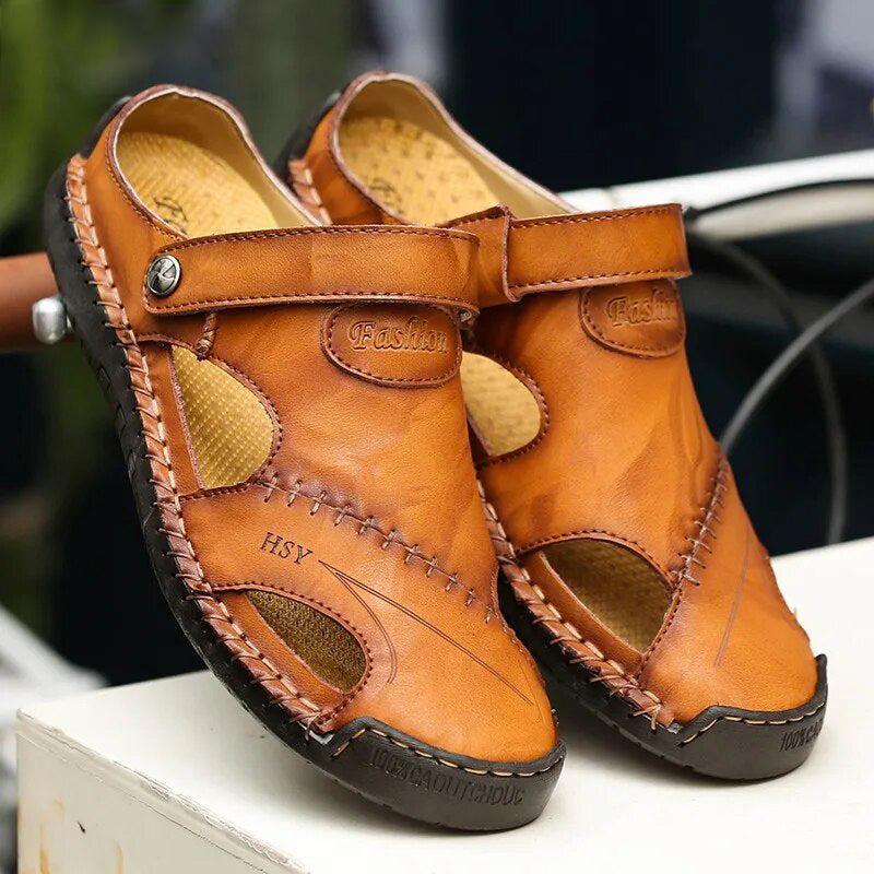 Seraphin - Robuste, klassische Ledersandalen Gelbbraun