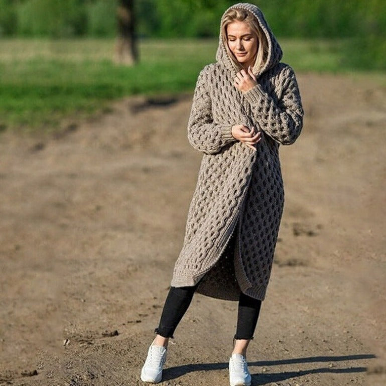 Deborah - Damen Langstrick Kapuzen Cardigan Kuschelig Warm